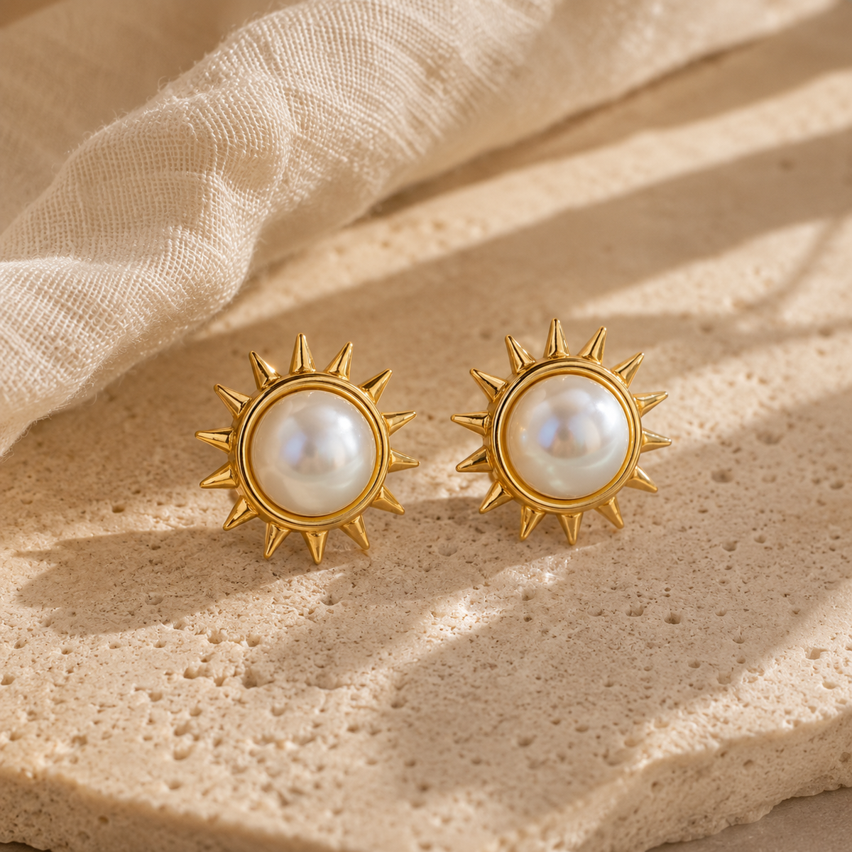Solar Pearl Stud Earrings, alternate view