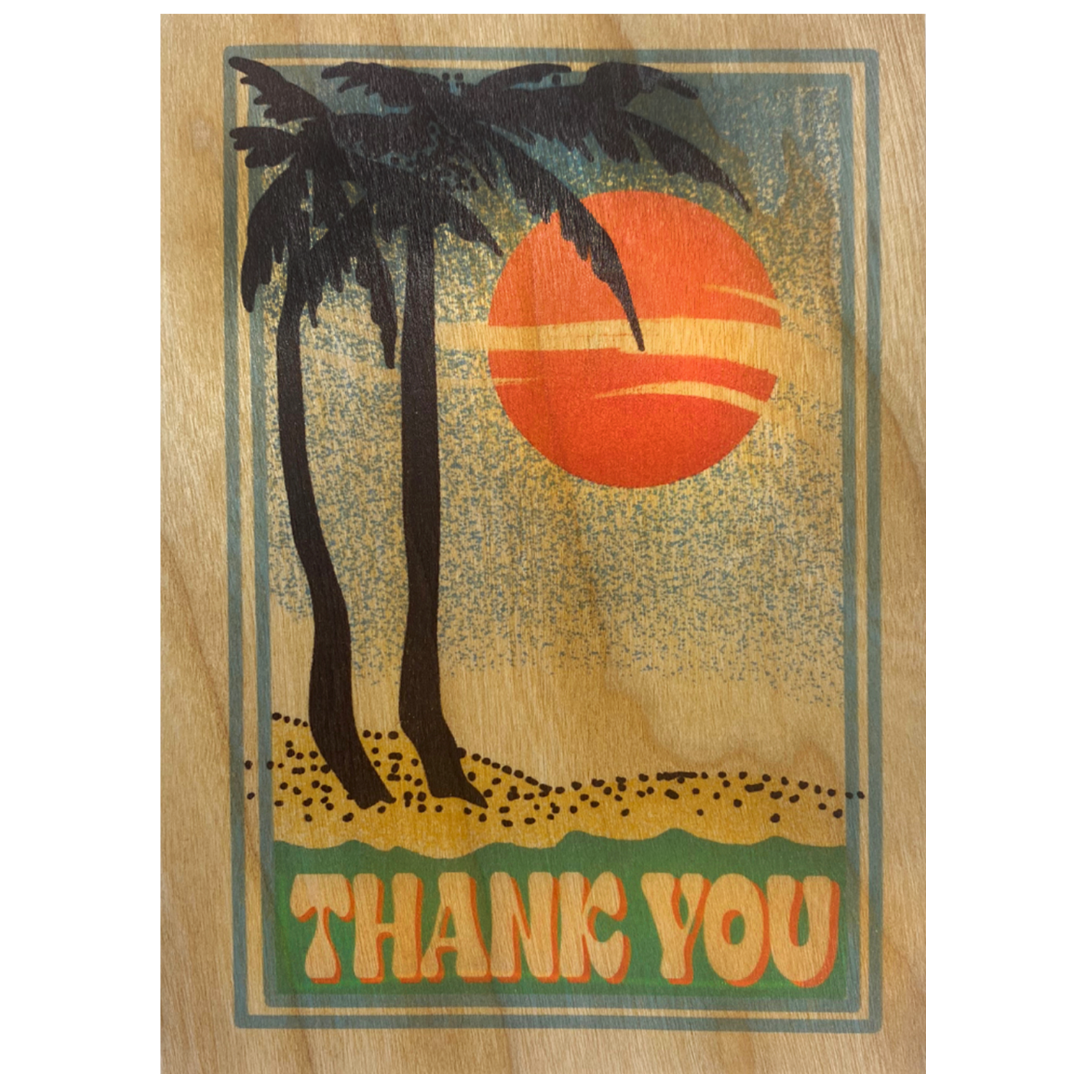 Wood Folding Card - Sunset Palm Thank You
