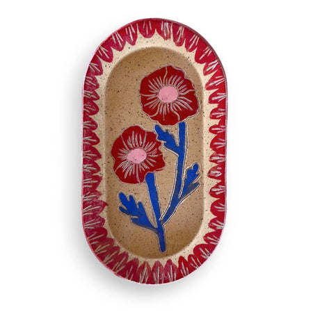 Red & Blue Blossom Sgraffito Dish