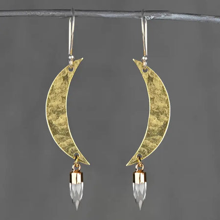 Hammered Moon Crystal Earrings