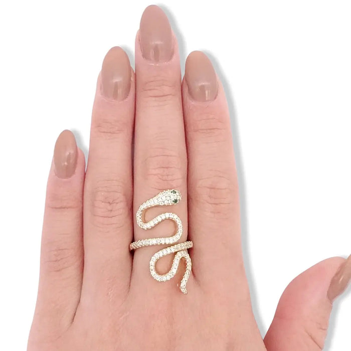 Gold CZ Diamond Pave Snake Wrap Ring