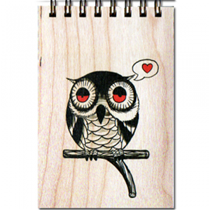 Wood Notepad Owl Love Small
