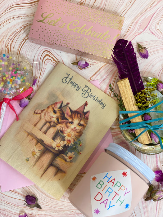Happy Birthday Country Kitten Wood Card