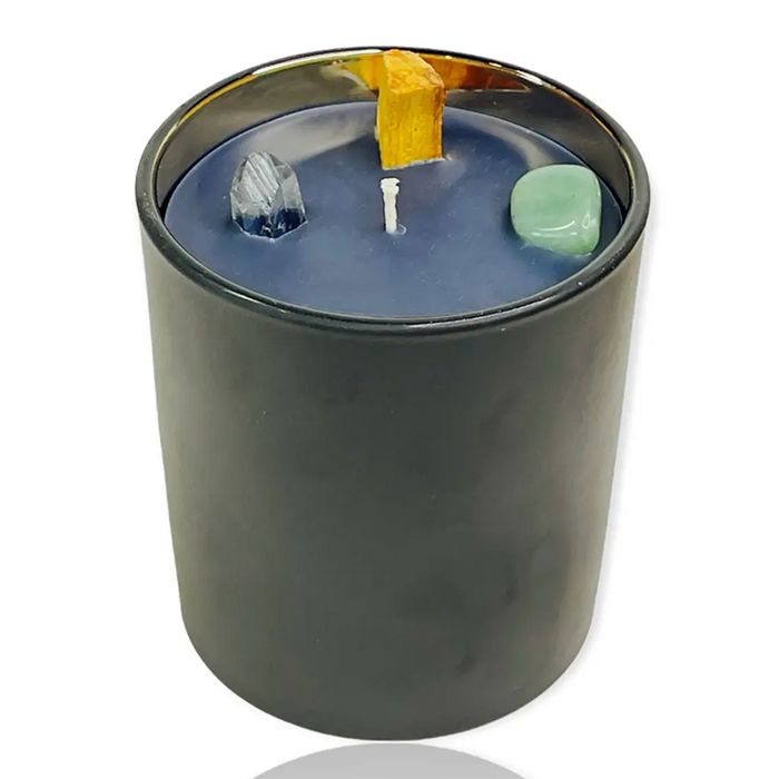 Crystal Candle Gold Black Palo Santo Aventurine