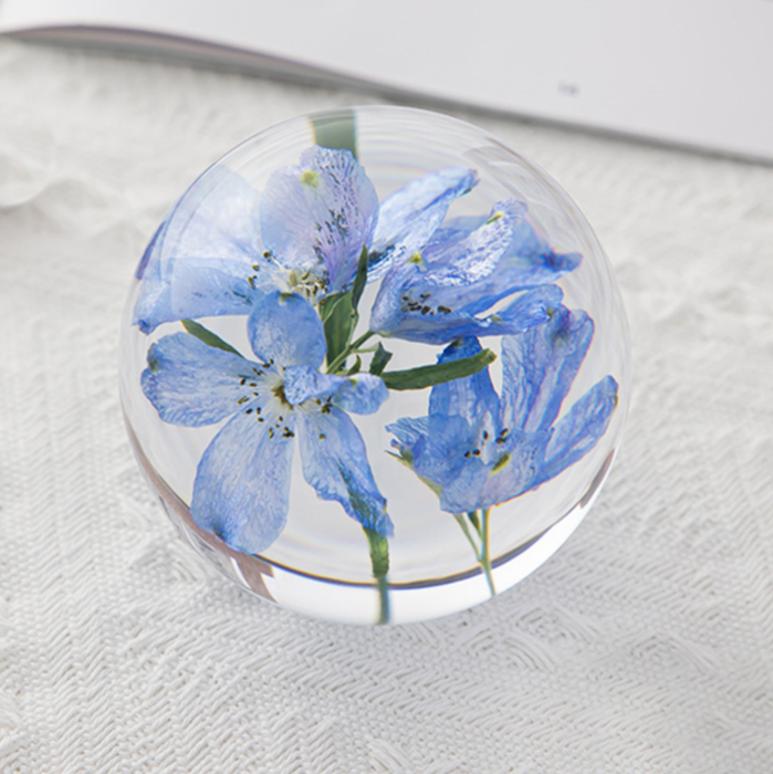 Preserved Delphinium Crystal Glass Resin Lens Ball