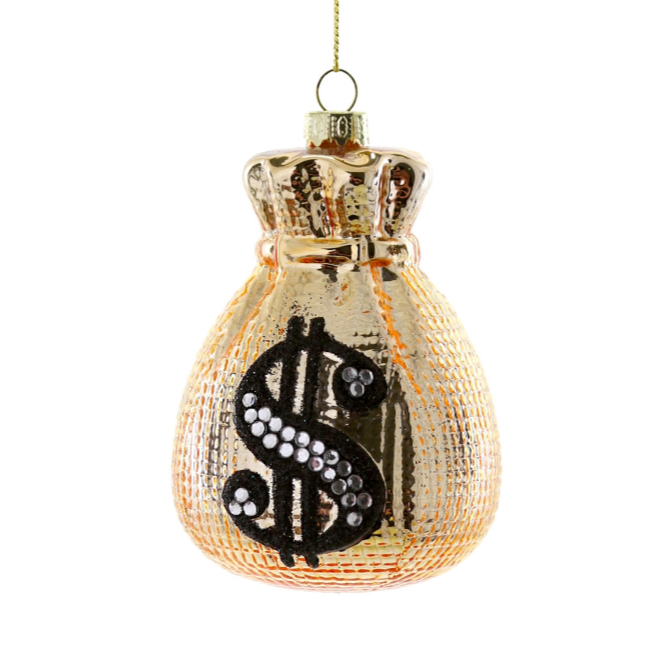 Money Bag Glass Ornament