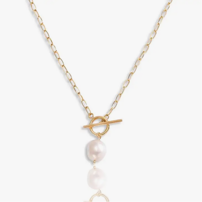 Baroque Pearl Paper Clip Toggle Clasp Necklace