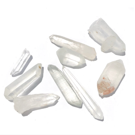 Clear Quartz crystals on white backgroud