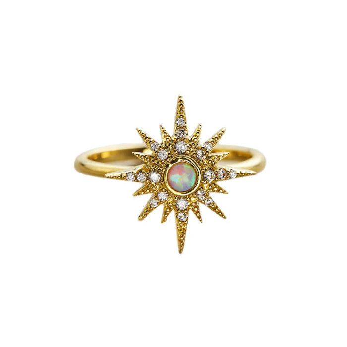 Gold Starburst Ring with Opal