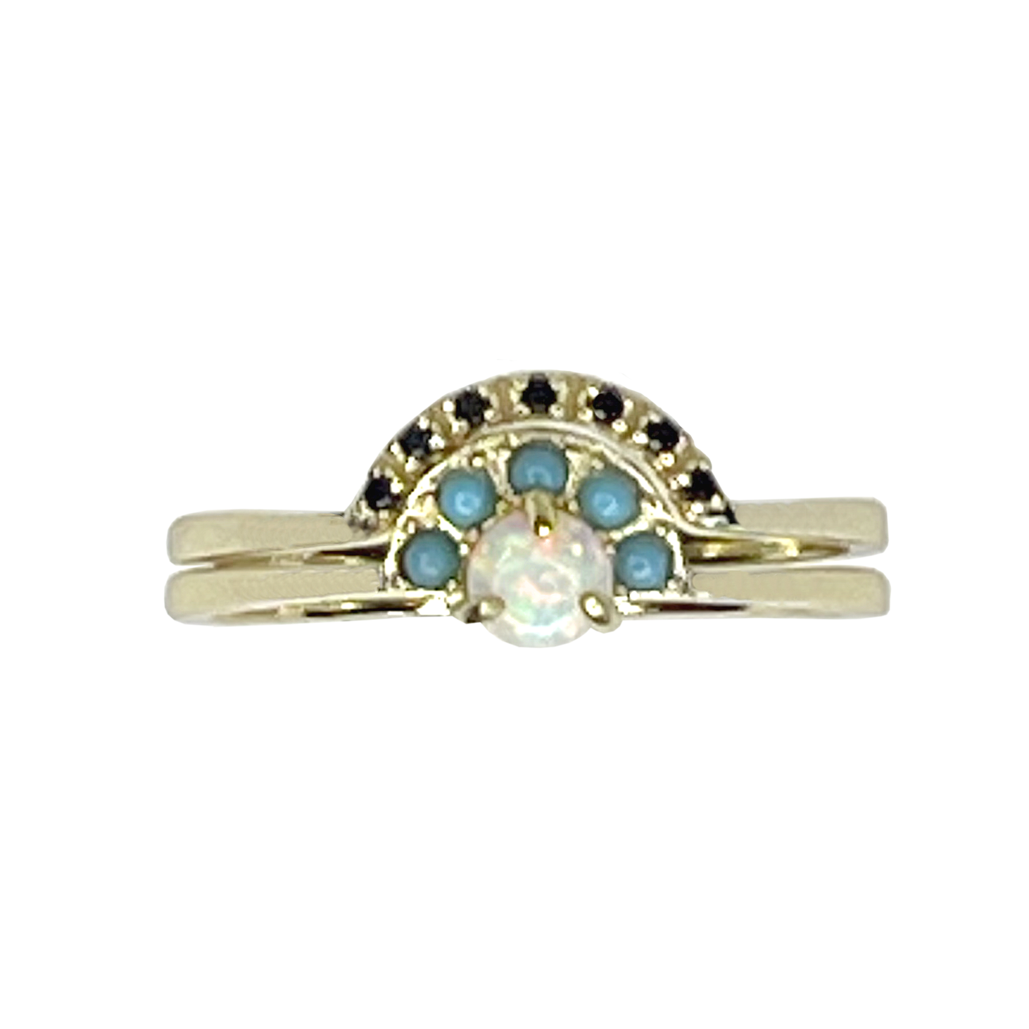 Calico White Opal Stacking Ring Set