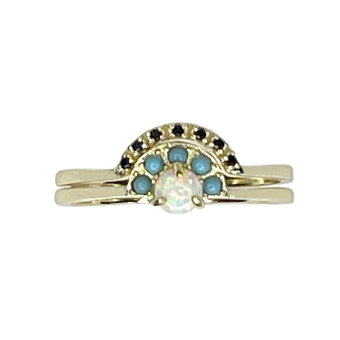 Calico White Opal Stacking Ring Set