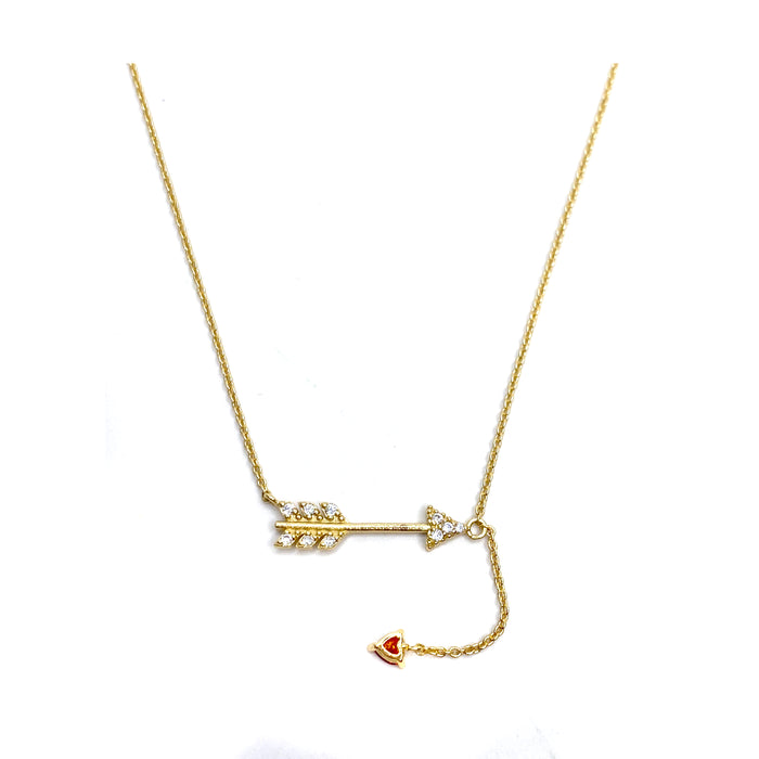 Gold Pave Arrow with Ruby Heart Necklace