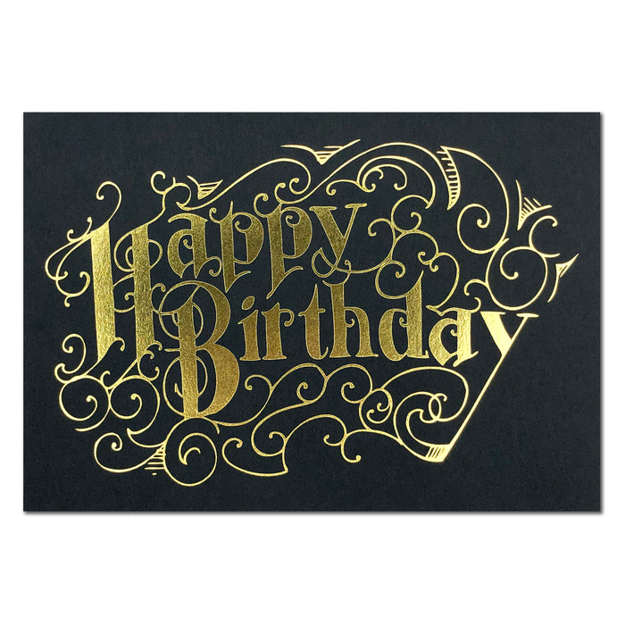 Happy Birthday Black and Gold Foil Card