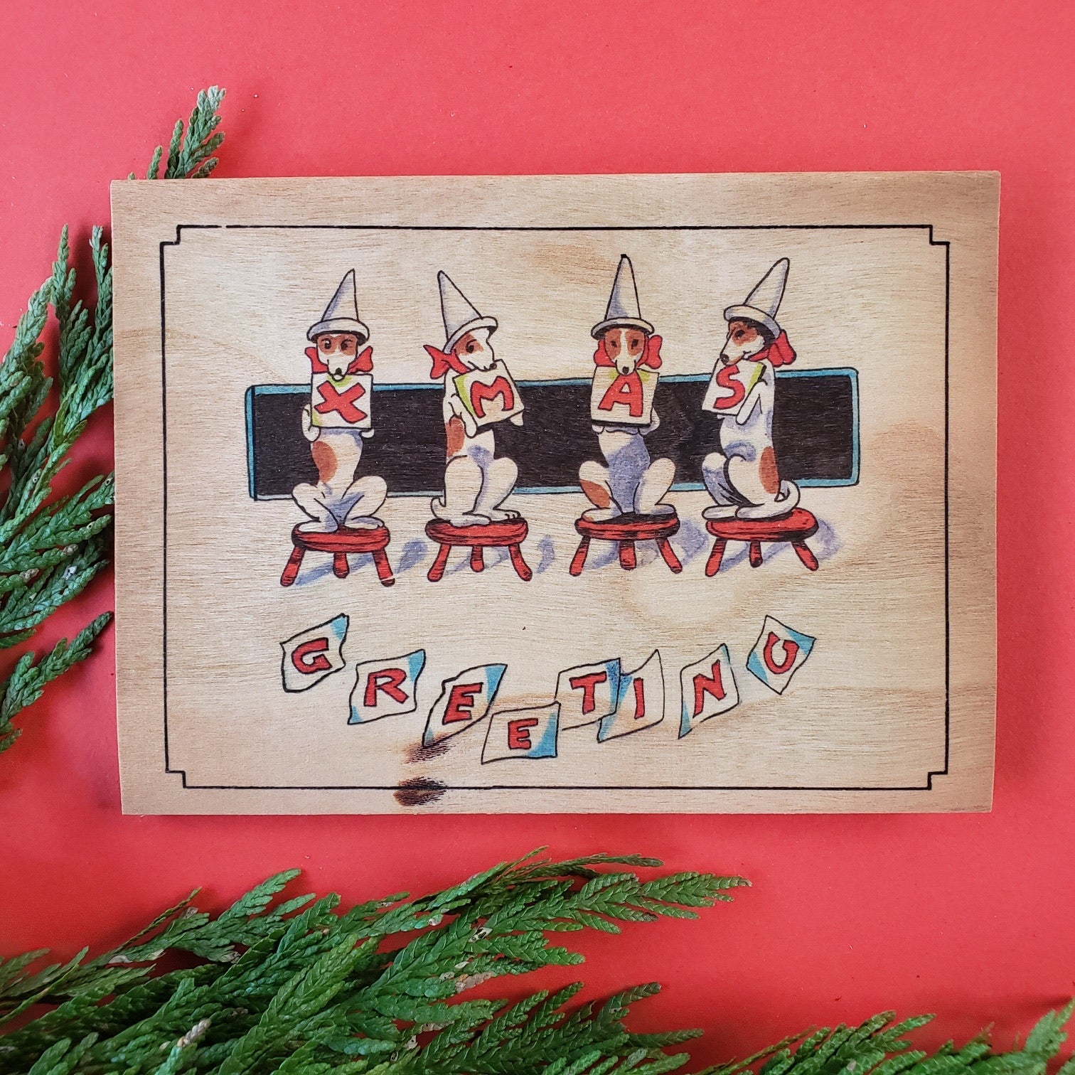 Wood Card Folding Dog Holiday