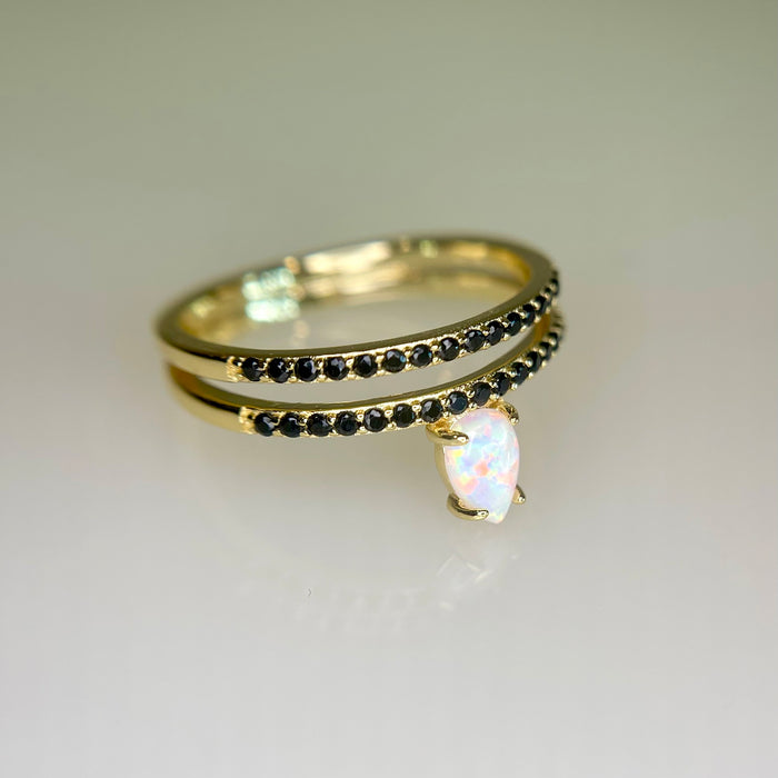 Serena White Opal & Black Onyx Ring