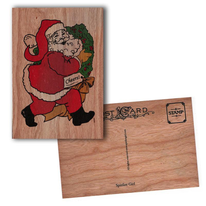 Holiday Wood Postcard Santa Cheers