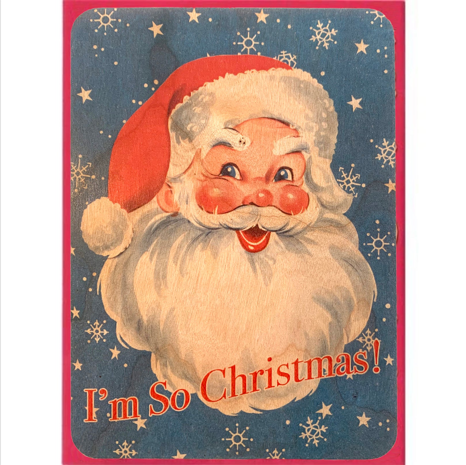 Wood Flat Card - Vintage Santa